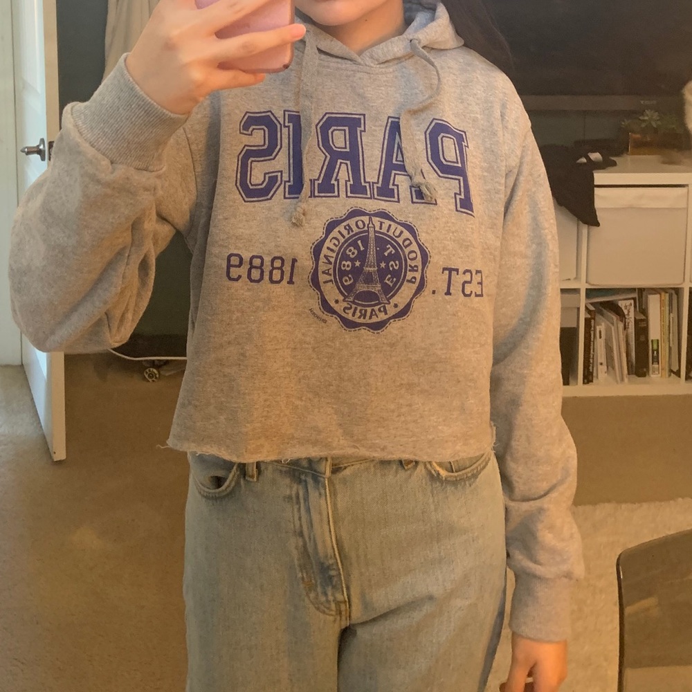 Grey cropped Paris Hoodie